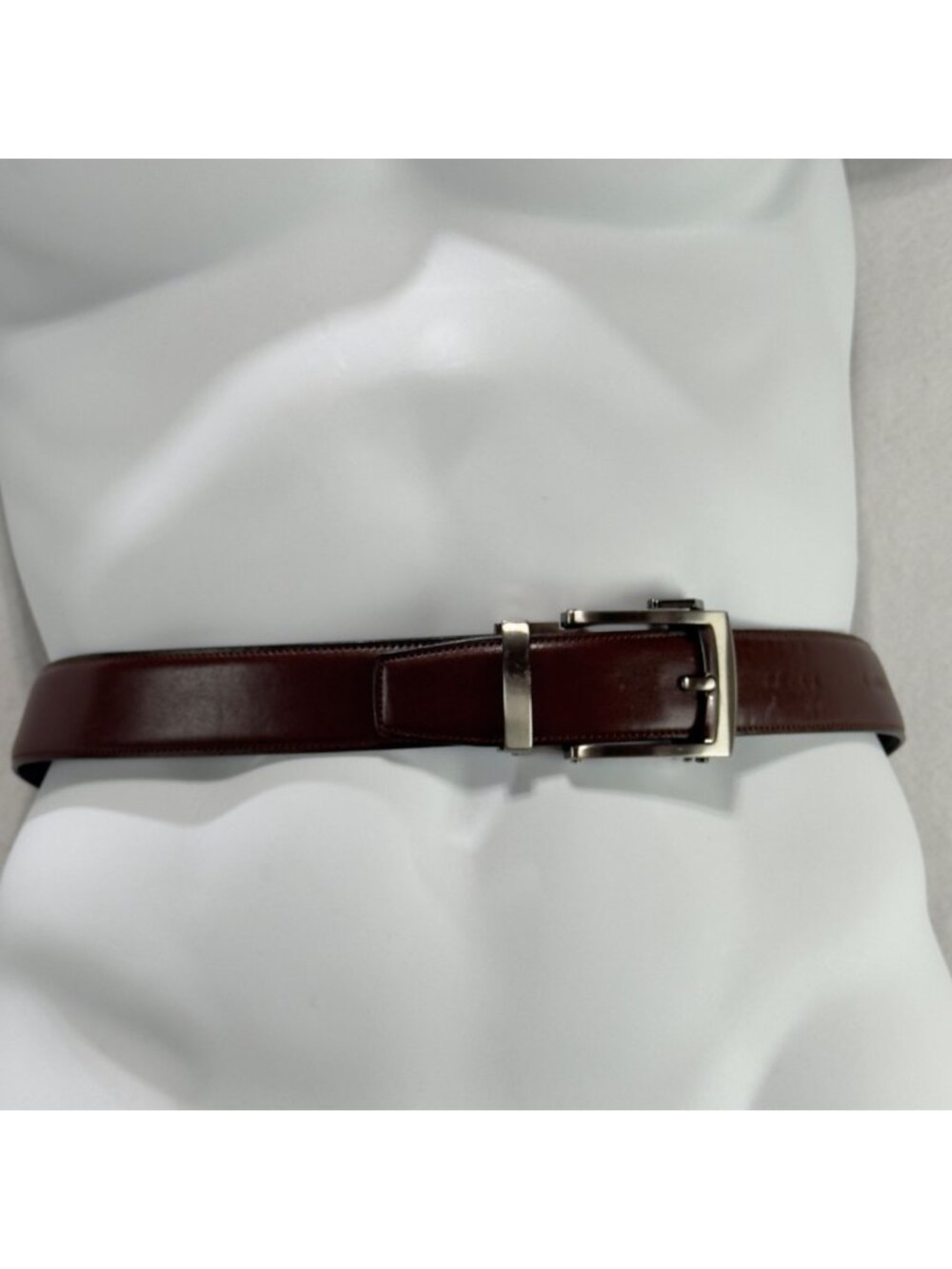 Comfort Click Men's Brown Leather Belt Silver-tone Buckle Size 34